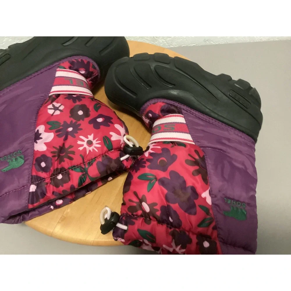 Sorel Snow Boots Kids 12.5 Purple Pink Floral Waterproof Insulated NC1811-505